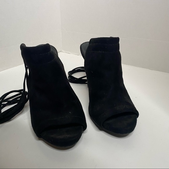 Black Suede Lace Up Mules - Picture 3 of 6